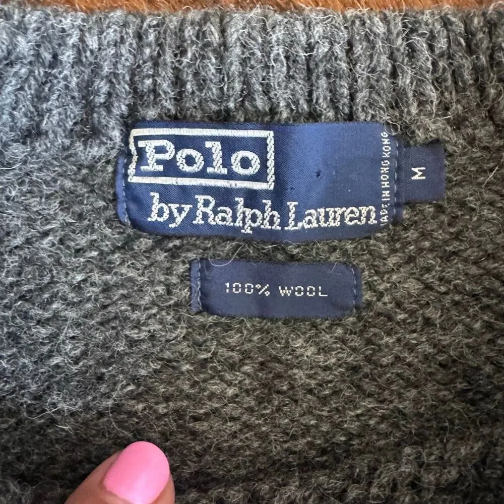 Vintage Polo Ralph Lauren 100% Wool Chunk Knit Striped Sweater Preppy